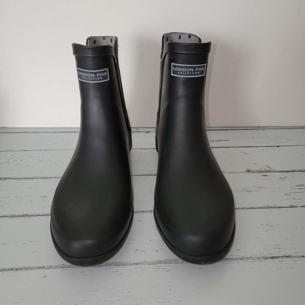 London Fog Piccadilly Women's Black Pull-On Ankle Rain Boots Size US 9M *EUC*